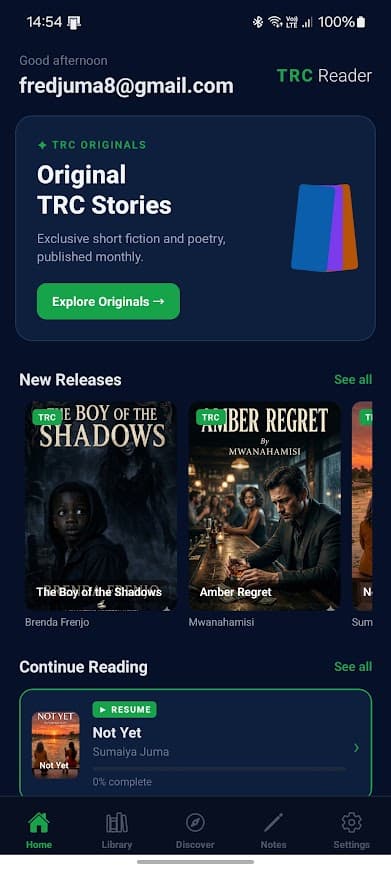 TRC Reader — Home screen